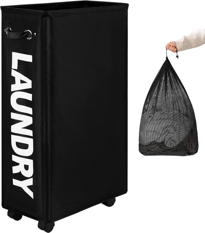 29-Inches DOKEHOM Enlarged Slim Laundry Basket with Removable Wash Bag on Wheels, Collapsible Rolling Laundry Hamper