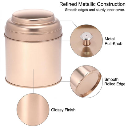 QWORK Tea Tin Canisters with Airtight Double Lids, 8 fl oz Each, 6 Pack Metal Containers, Mini Tea Storage Containers for Loose Leaf Tea, Tea Bags, Coffee, Sugar, Spices, Rosegold