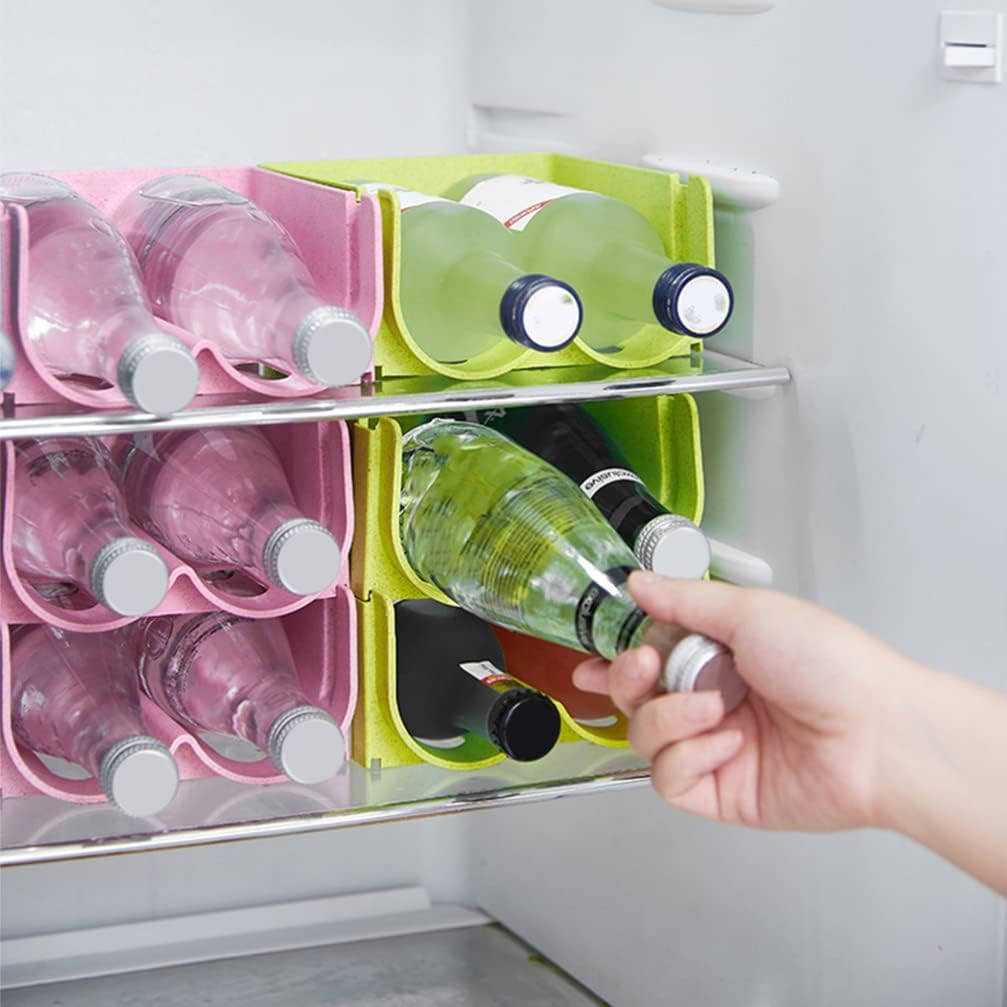 Hemoton 3pcs Refrigerator Bottle Storage Rack, Stackable Plastic Wine and Water Bottle Organizer for Pantry, Pink