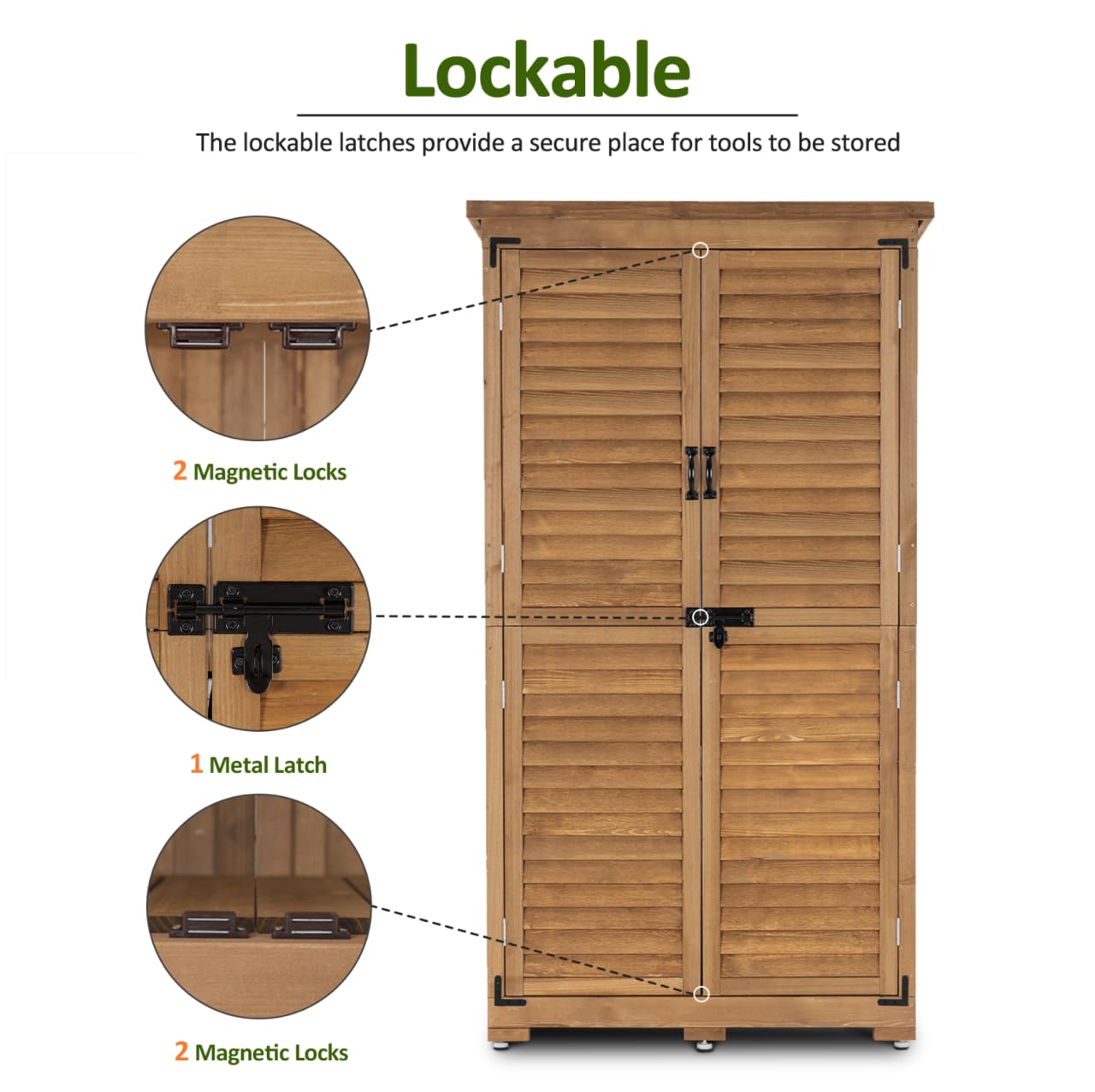 MCombo Outdoor Storage Cabinet, Garden Storage Shed, Outside Vertical Shed with Lockers, Outdoor 63 Inches Wood Tall Cabinet for Yard and Patio 0870 (Natural)