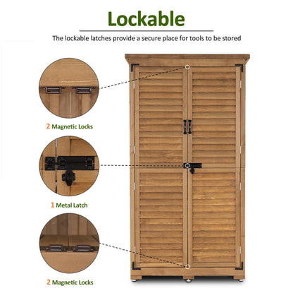 MCombo Outdoor Storage Cabinet, Garden Storage Shed, Outside Vertical Shed with Lockers, Outdoor 63 Inches Wood Tall Cabinet for Yard and Patio 0870 (Natural)