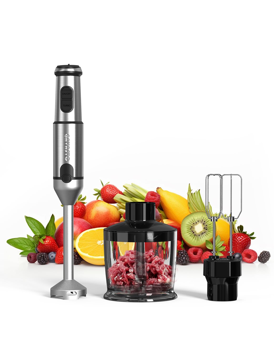Immersion Blender Handheld GAVASTO Hand Blender,20 Speeds and Turbo Mode Hand Mixer, 3-in-1 Heavy Duty Copper Motor Stainless Steel