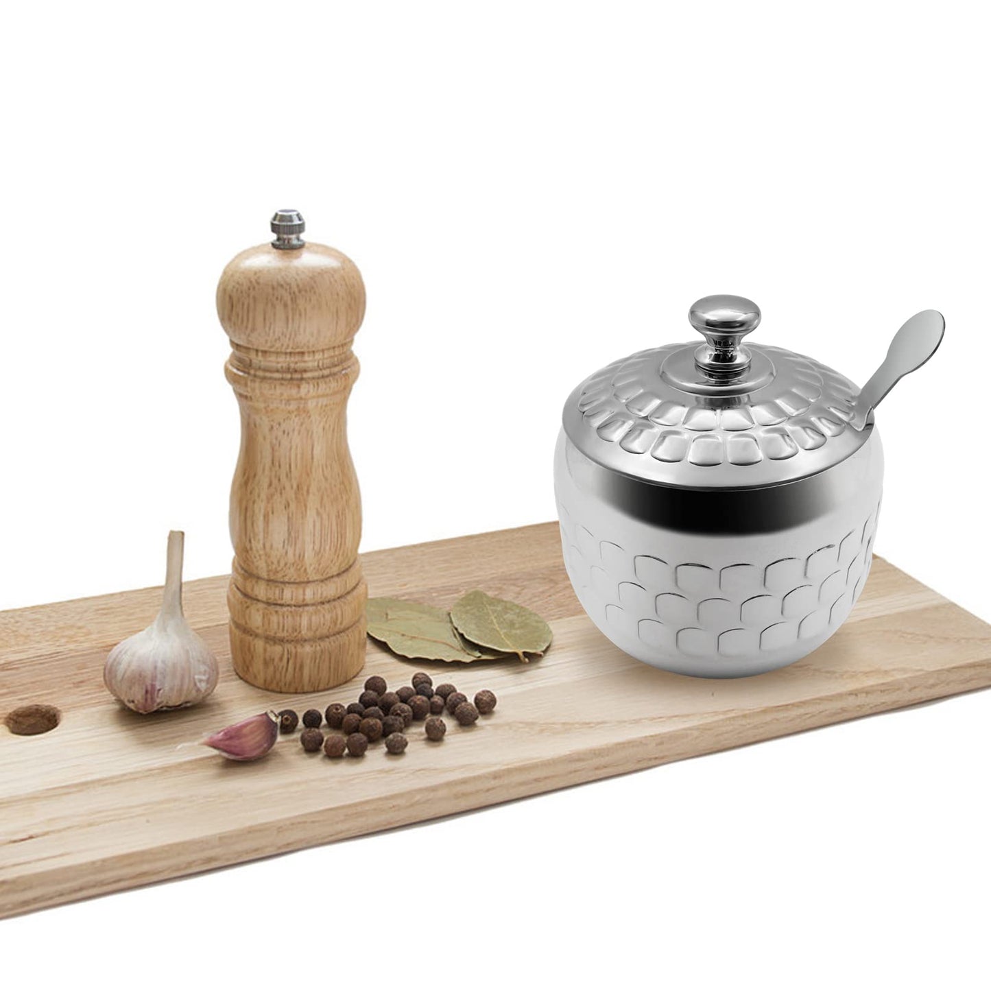 XHKDSYMC Stainless Steel Sugar Bowl Coffee Seasoning Jar Condiment Pot Spice Container Canister Cruet with Lid and Spoon
