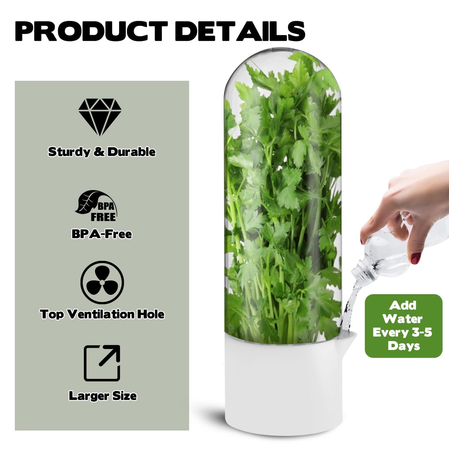 3 Pack Herb Saver for Refrigerator Large Fresh Herb Keeper Cilantro Container for Refrigerator Vegetable Preservation Container for Cilantro Asparagus Mint Rosemary Parsley Basil for 2-3 Weeks