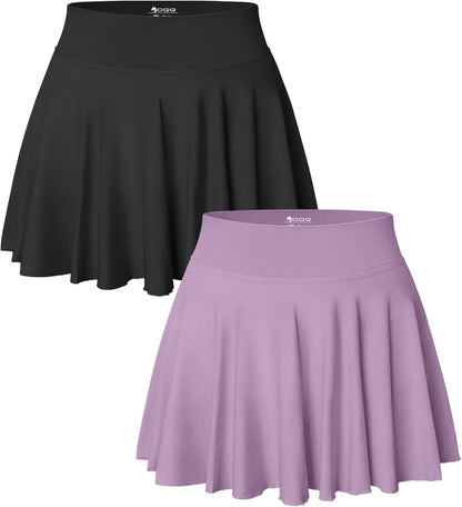 OQQ Women 2 Piece Skirts 2 in 1 Flowy Basic Versatile Stretchy Flared Casual Mini Skirts