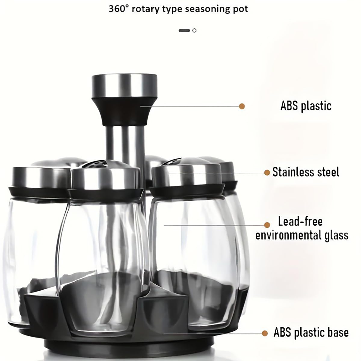LCshuyao 360° Rotating Spice Rack, 6PC Spinning Glass Spice Jars Suitable for kitchen countertops, spice storage, cooking, outdoor BBQ,(Spices Not Included)