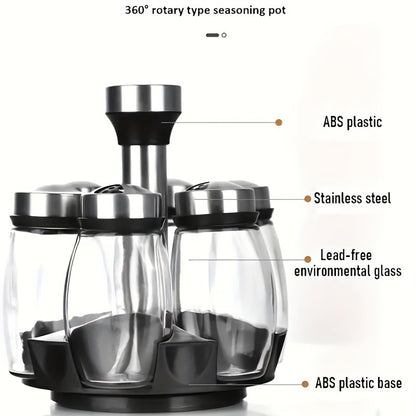 LCshuyao 360° Rotating Spice Rack, 6PC Spinning Glass Spice Jars Suitable for kitchen countertops, spice storage, cooking, outdoor BBQ,(Spices Not Included)