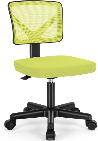 Home Office Chair Mesh Armless Computer Desk Chair, Ergonomic Task Rolling Swivel Chair with Lumbar Support, Green
