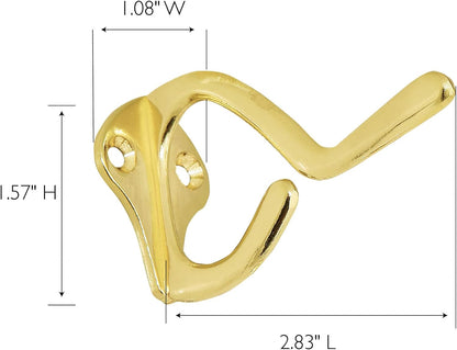 Design House 181941 Double Hat and Coat Hook, Polished Brass, 5-Pack