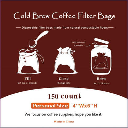No Mess Cold Brew Coffee Filters - 150 Count Disposable Fine Mesh Bags for Iced Coffee Maker, 4"x 6"