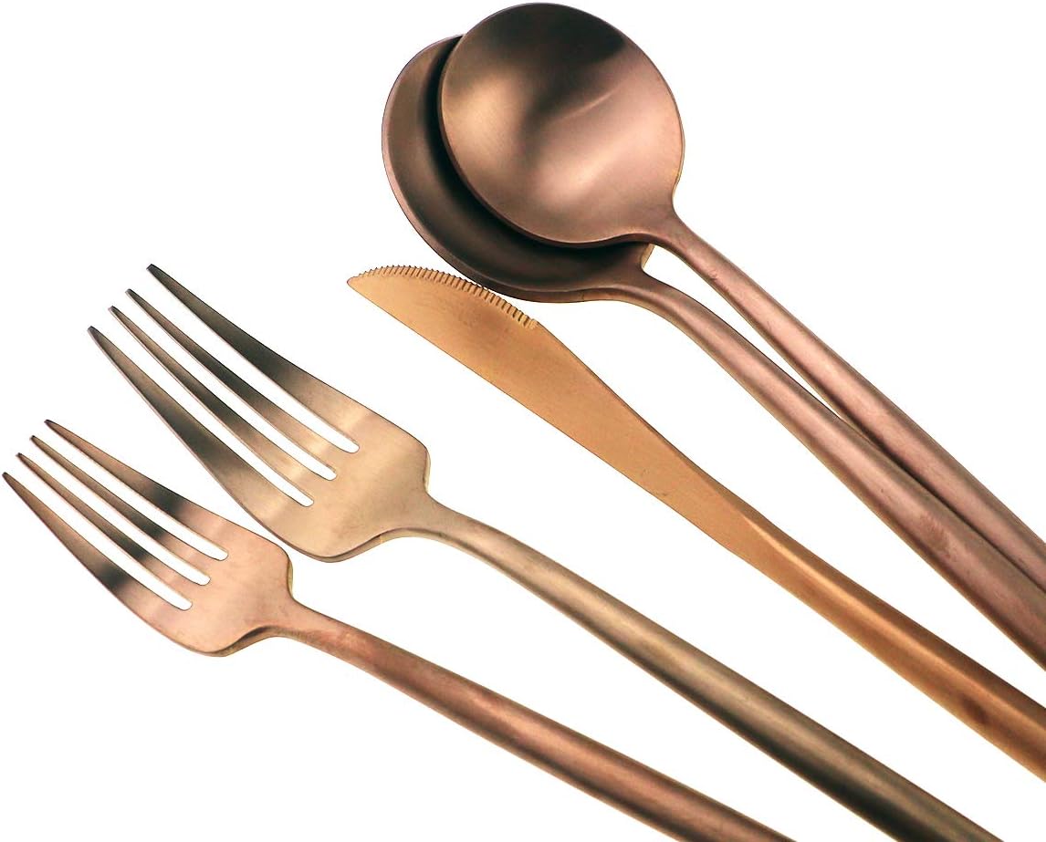Matte Rose Gold Silverware Set - Gugrida 5-Piece 18/10 Stainless Steel Satin Finish Flatware Set, Dishwasher Safe