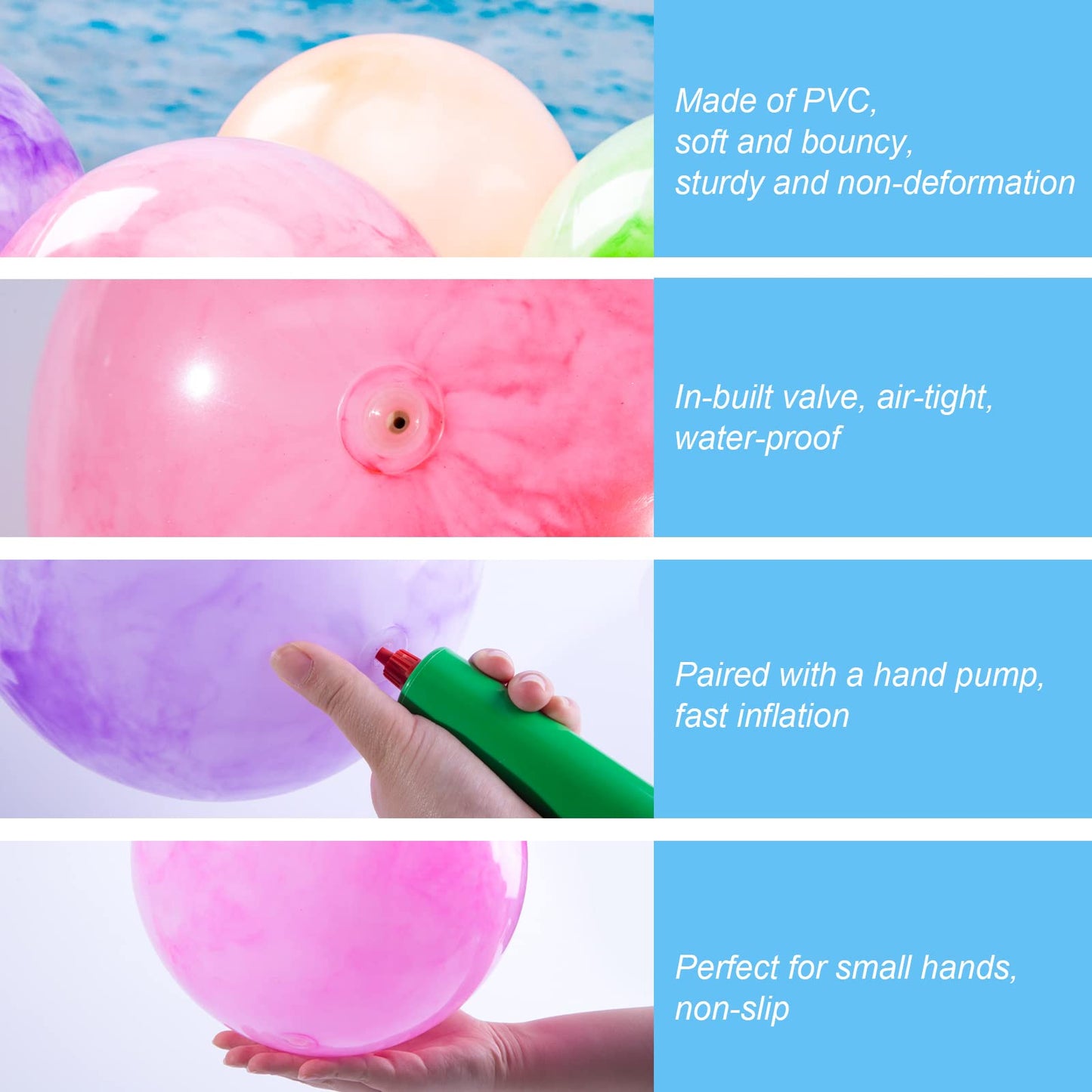 3 otters 6PCS Playground Balls, 8.5 Inches Beach Ball for Kids Inflatable Bouncy Balls with Air Pump, for Kids Adult Indoor Outdoor Sports Games