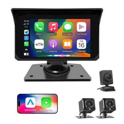 VSYSTO Truck Carplay, 5" Touchscreen WiFi 3CH Truck Dash Cam, GPS Navigation, Parking Monitoring, Front and Left and Right Cameras, Infrared Night Vision, Wired Controller, Temperature Display