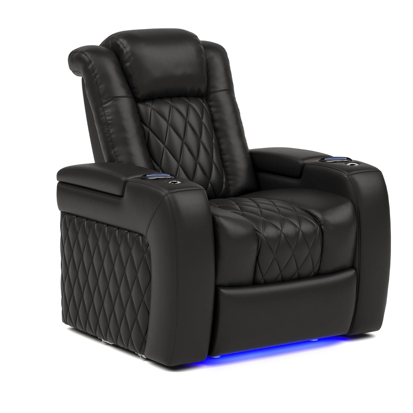 Valencia Tuscany Home Theater Seat - Nappa Leather Power Recliner with Cool Gel Memory Foam, USB-C/A Charging, RGB LED Lights, Adjustable Lumbar & Headrest (Single Recliner,Black)