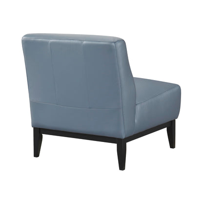 Lexicon Modern Living Room Leather Accent Chair, Luxury Genuine 100% Top Grain Leather Upholstered Armless Chair, Comfortable Seat, Black Solid Wood Legs for Bedroom/Office, Easy Assembly, Blue