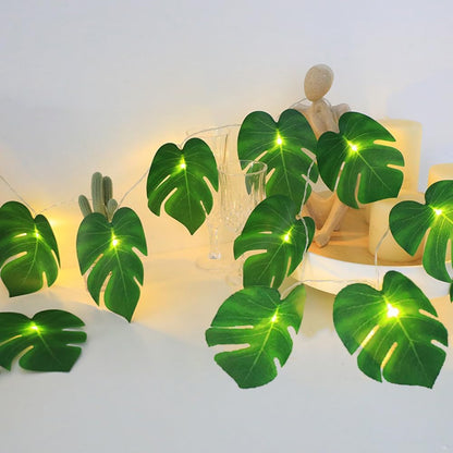20 WEISPARK LED Palm Leaves String Lights, Tropical Artificial Monstera Leaf Wall Hanging Vine for Hawaiian Luau Party