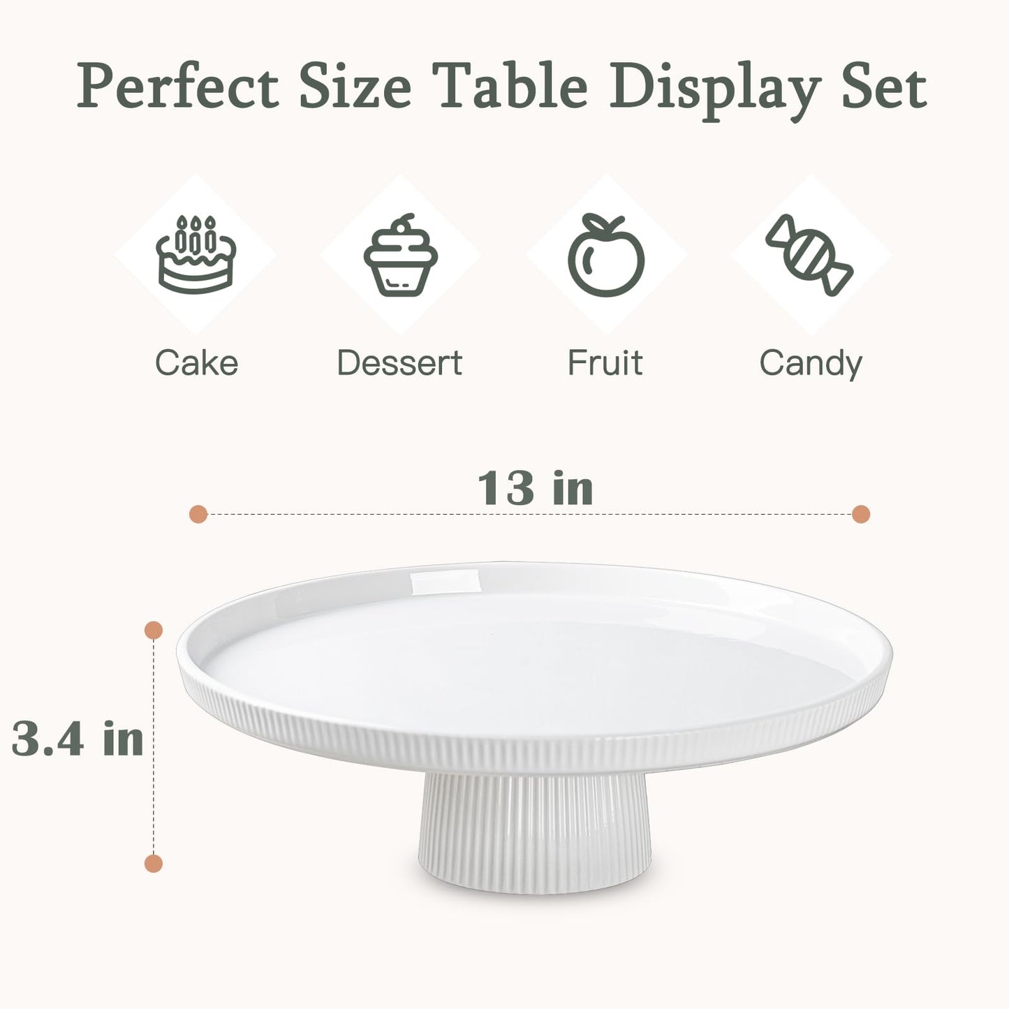 KOBIKOBI 13 Inch Ceramic Cake Stand with Pedestal - White Round Cake Plate for Dessert Table Display, Elevated Cupcake Stand for Wedding, Birthday, Baby Shower, Tea Party, Holiday Entertaining