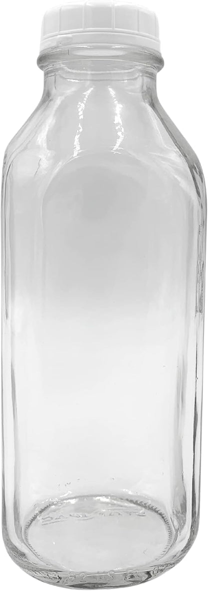 The Dairy Shoppe 1 4 Pack 33.8 Oz Ltr. Glass Milk Bottle with Cap. Square Style