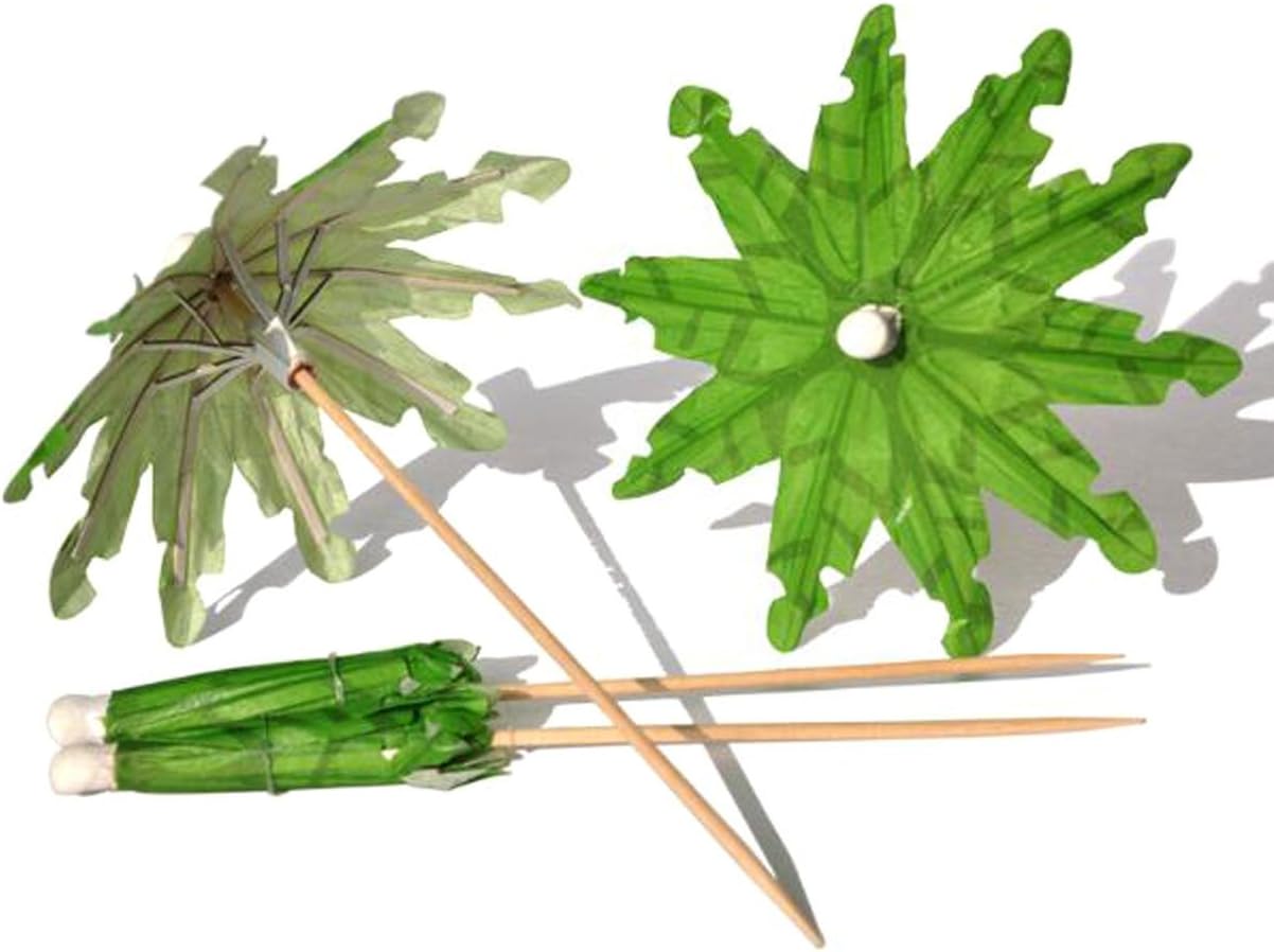 50 Pcs Green Tropical Coconut Palm Tree Paper Umbrellas Picks - Cocktail Parasols Cupcake Picks for Hawaiian Party