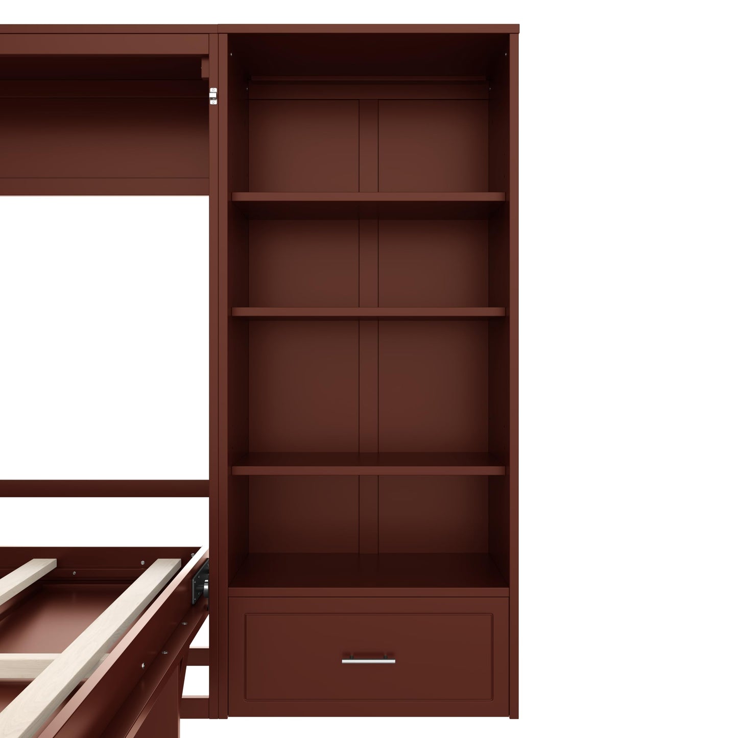 Merax Queen Murphy Bed with 3 Height Adjustable Storage Shelves & 1 Drawer, Wall Bed Frame Multifunctional Foldable Platform Bed for Small Space, Bedroom, Guest Room, Bear 500LBS (Walnut)