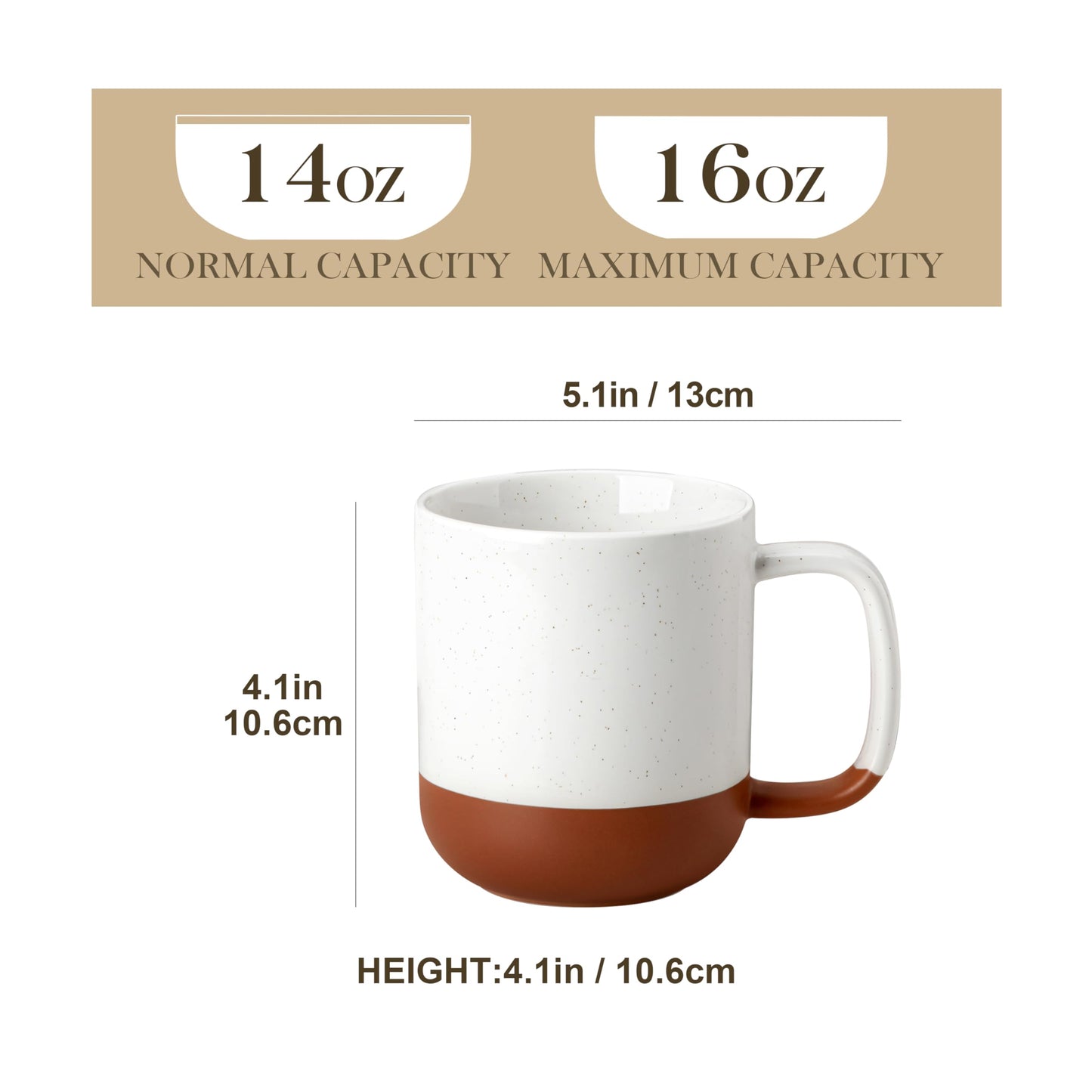 MALACASA Ceramic Coffee Mugs Set of 4, 16oz Coffee Cups, Modern Farmhouse Mugs for Coffee, Latte, Tea, Hot Chocolate, Cappuccino, Milk, Microwave & Dishwasher Safe, Khaki White, Series TARA