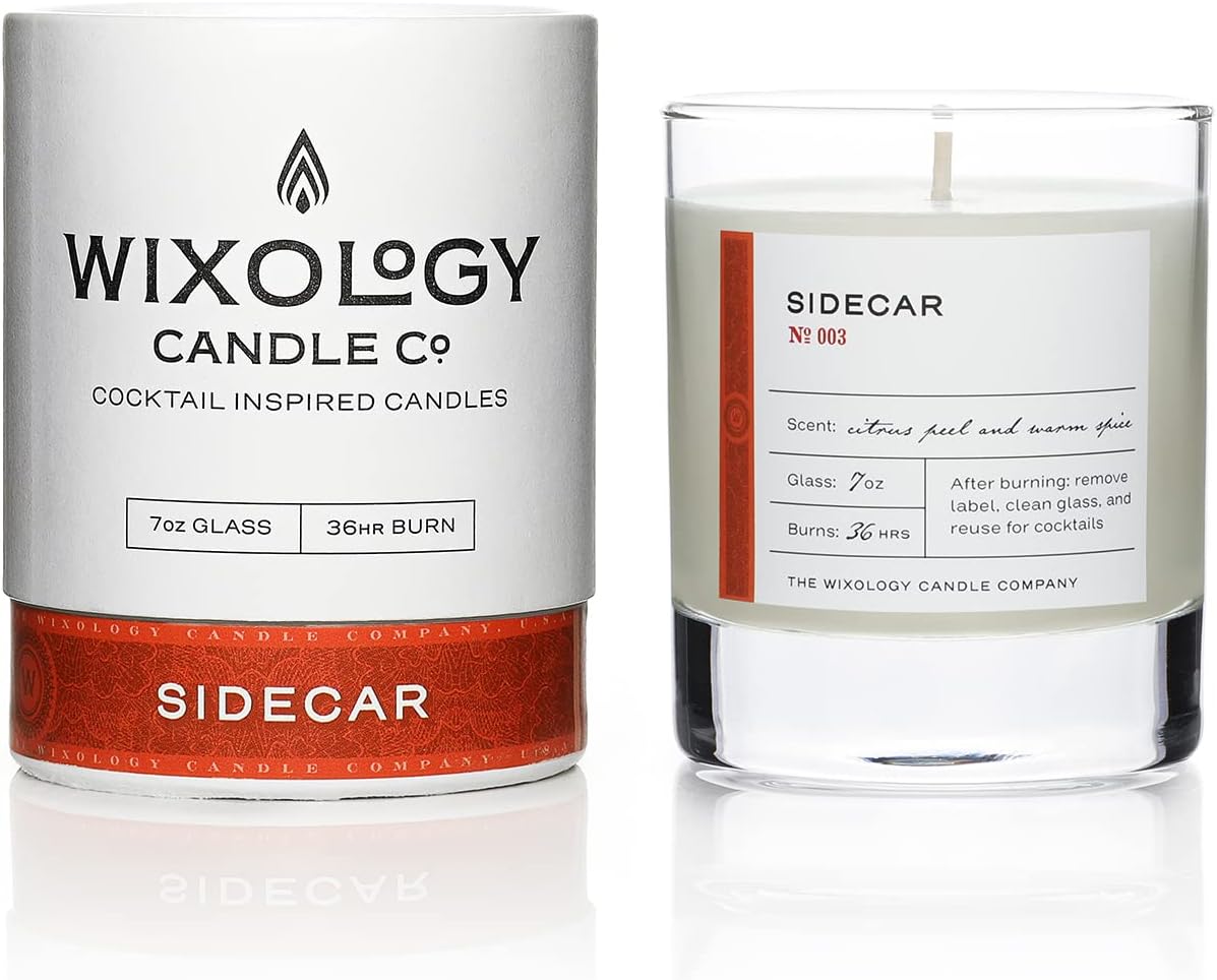 Wixology Cocktail Inspired Bourbon Candle - Sidecar Scent - Hand Poured Coconut and Soy Blended Wax in Re-Usable Rocks
