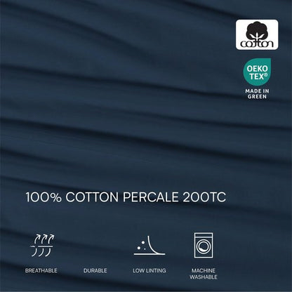 Lacoste 100% Cotton Percale 4-Piece Sheet Set – Cool, Crisp, Matte, and Durable, Oeko-Tex Certified – Solid, Navy, Queen