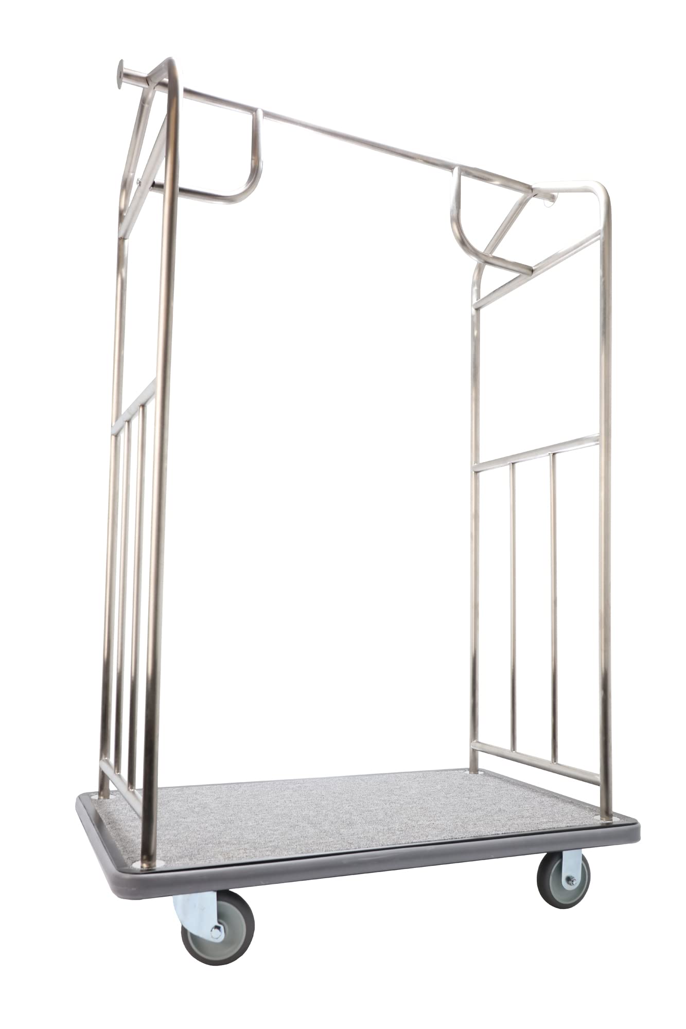 Wholesale Hotel Products Brushed Stainless Steel Luggage Cart – 800lb Capacity – Bellman Cart w/ 5” Rubber Wheels, for Hotel, Resorts, Condos, Commercial Use (Value Valet Series)