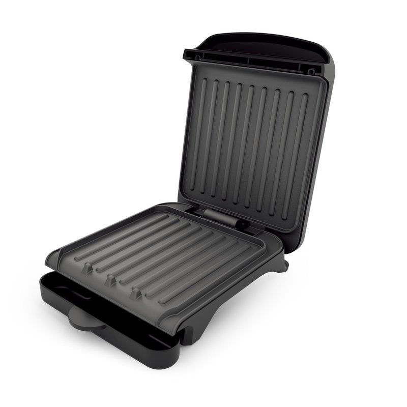 OVENTE 2-Serving Electric Indoor Grill & Panini Press with Easy Clean Non-Stick Plate Coating, Opens 180 Degrees, 8.15" x 7.4" Space Saving Design, 750W Contact Grill for Burgers & More, Black GP222B