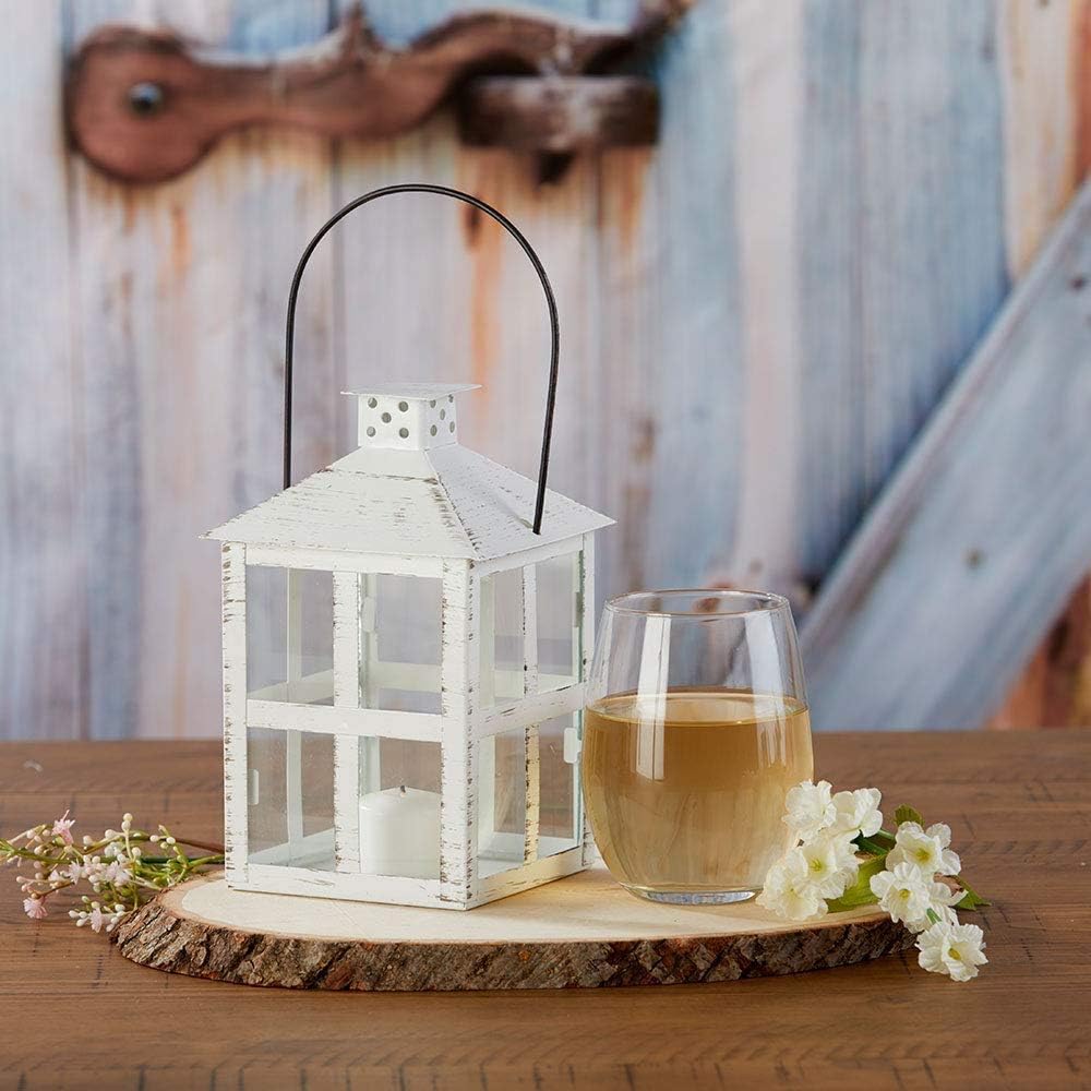 Kate Aspen Rustic Farmhouse Decor, White Candle Holder Lantern, 7.5 Inch, Wedding Decoration, Centerpiece