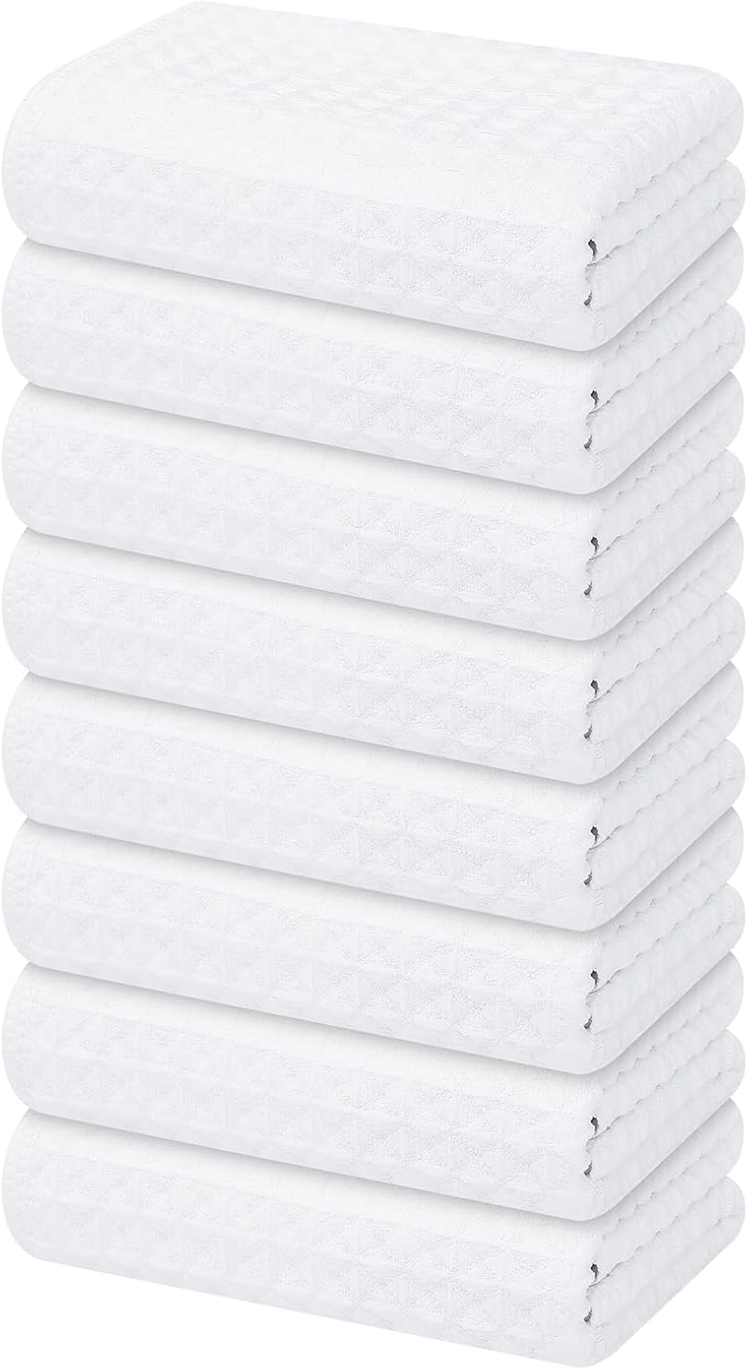 16 28 Inch 8 Pack, Homaxy Microfiber Waffle Weave Kitchen Towels, x Ultra Absorbent and Solid Color Dish Towels, White