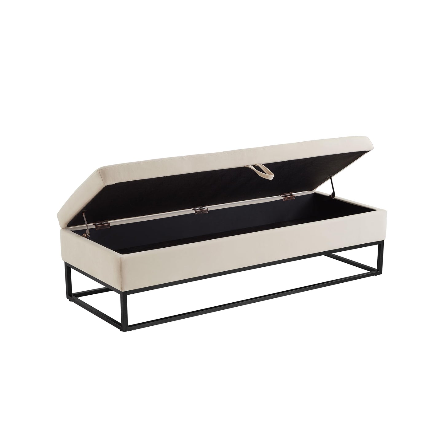 GDFStudio 59" Mid-Century Modern Bed Bench, Storage Ottoman Bench, Large Button Tufting Lift-Top Velvet Ottoman Foot Rest with Metal Base, Upholstered Oversized Pouf for Living Room Bedroom, Beige