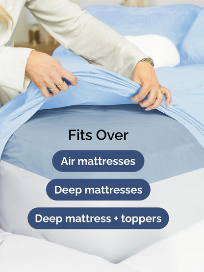 Skiennix Extra Deep Split King Sheet Set - 7-Piece Breathable Cooling Bedding - Soft, Wrinkle-Free Light Blue