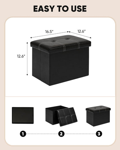 16.5"x12.6"x12.6" B FSOBEIIALEO Folding Storage Ottoman Cube, Faux Leather Footrest Seat Coffee Table, Black