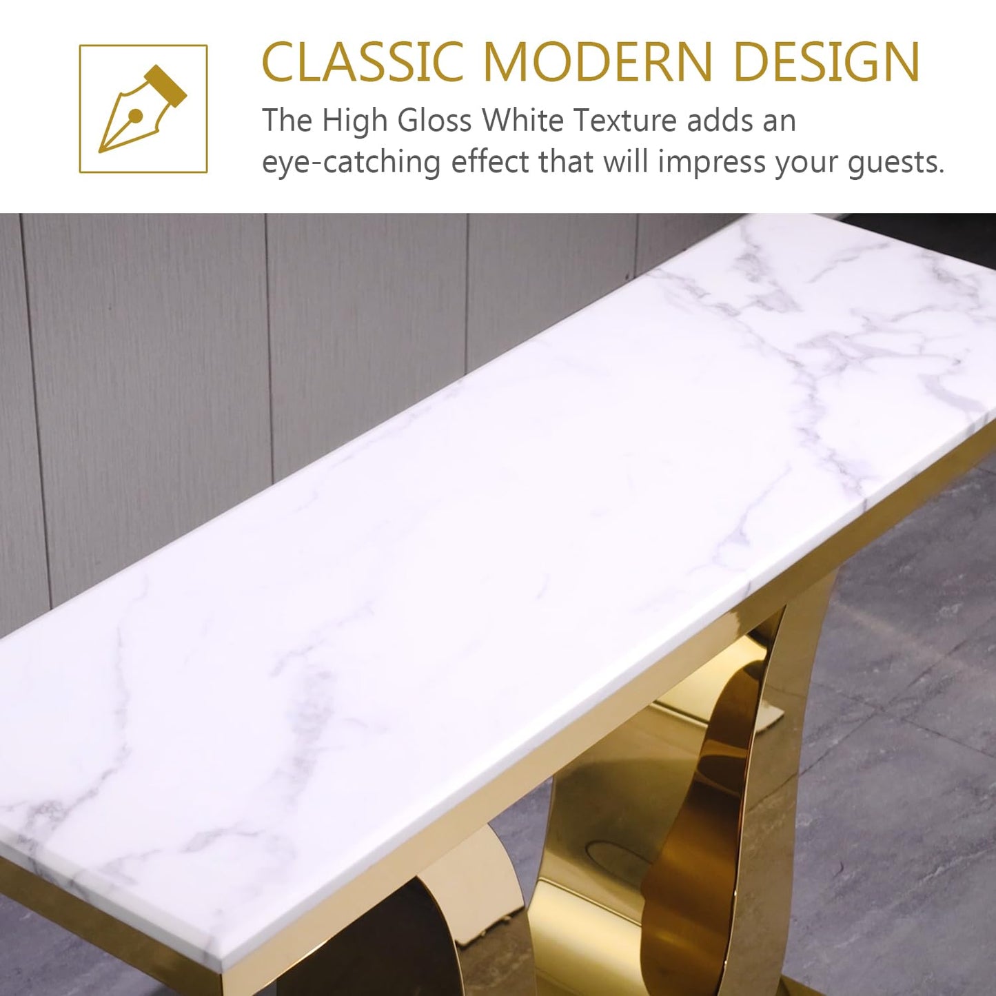 Anewsun Gold Console Table, White and Gold Living Room Sofa Table, 50" Rectangle Console Table for Entryway, Living Room, Office, Foyer, Front Hall, Hallway