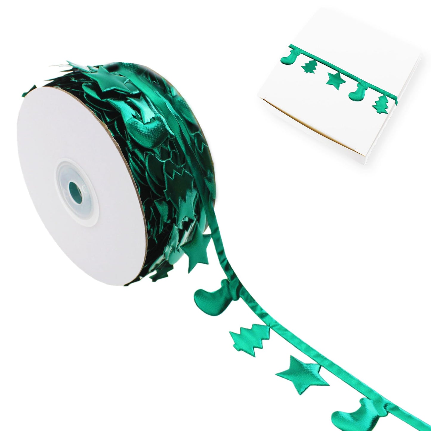 Vignor Tree-Star-Sock Ribbon Roll Fabric Lace Wired Sewing String Trim Rope for Gift Wrapping Wreath Making Supplies Christmas Decorations DIY Crafts (22 Yards Green)