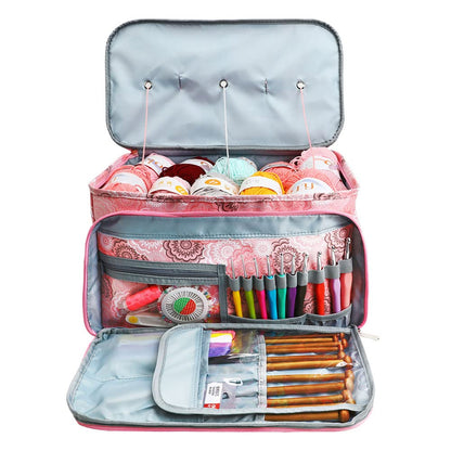 Looen Crochet Bag, Yarn Storage Organizer Tangle Free with 3 Grommets, Knitting Bag and Totes Organizer Large Craft Supplies for unfinished projects (Pink)