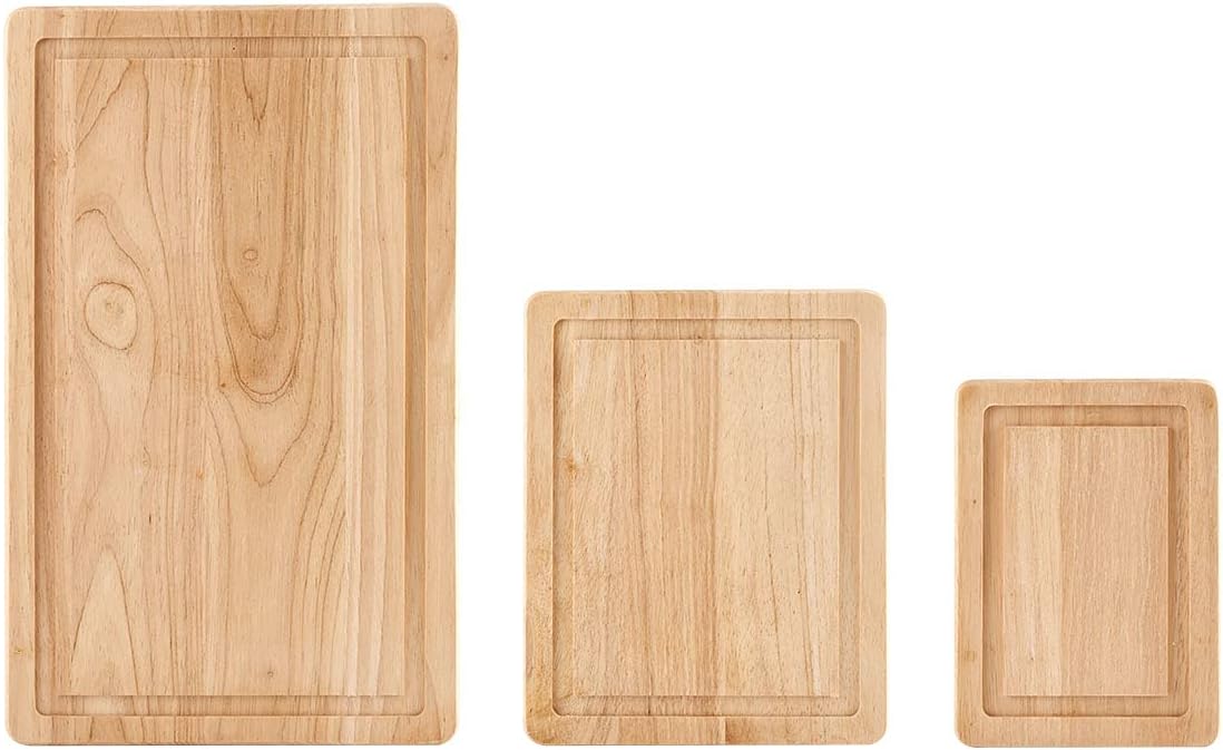 Farberware Rubberwood Cutting Board Set, 3-Piece with Juice Grooved and Finger Grips