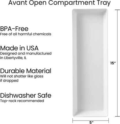 US Acrylic Avant White Plastic Serving Trays - Set of 4, 15” x 5” Narrow Reusable Platters for Appetizers & Desserts