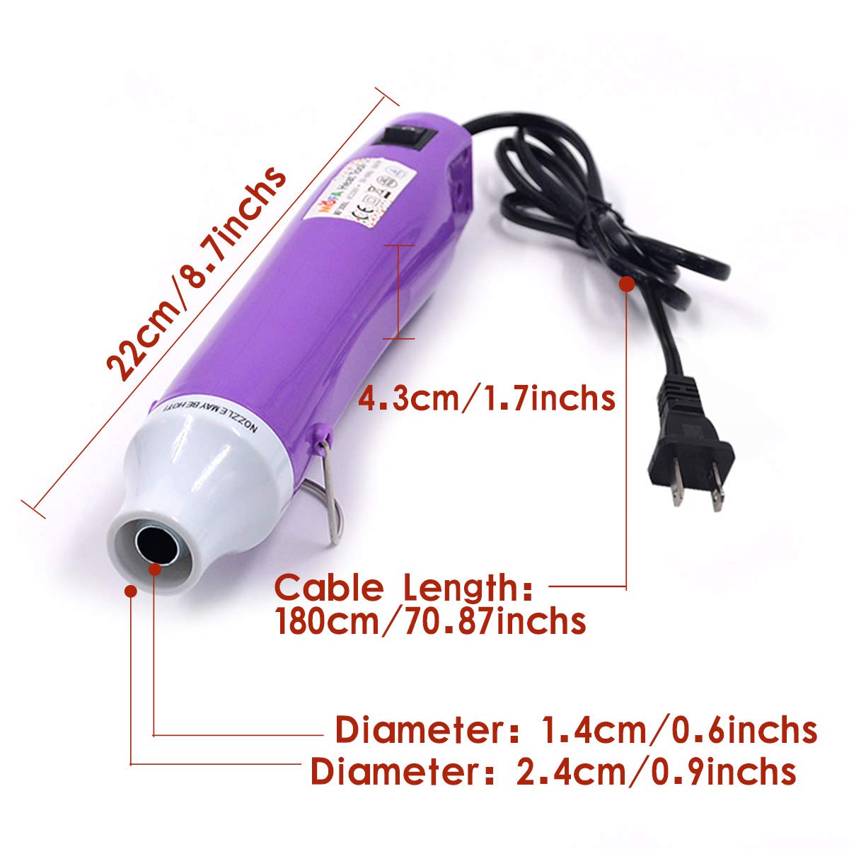 New Heat Gun,mofa Hot Air Gun Tools Shrink Gun with Stand For DIY Embossing And Drying Paint Multi-Purpose Electric Heating Nozzle Heat Gun For Epoxy Resin300W 110V (Purple,White)