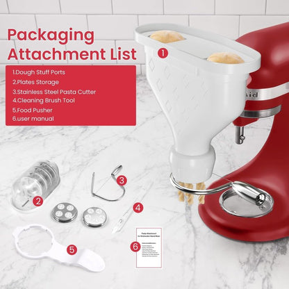 Kainasch 6-Piece Pasta Maker Attachment for KitchenAid Stand Mixer, Heavy Duty Homemade Pasta Press with Dual Feed Ports, Includes 6 Shaping Discs, Dishwasher Safe & Easy Clean Accessories