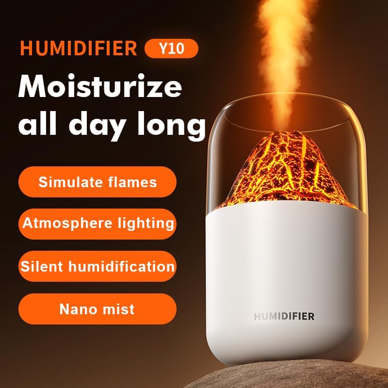 Portable Mini Volcano Humidifier, 300ml Small Cool Mist USB Personal Desktop Humidifier for Baby Bedroom Travel Office,