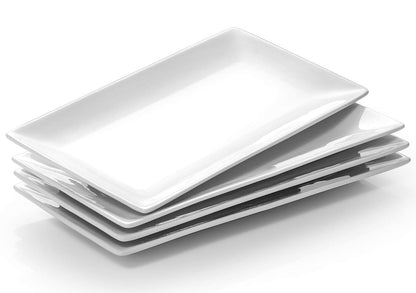 DOWAN 12" Rectangle Plates Set of 4 - White Serving Platters for Party, Wedding, and Entertaining - Rectangular Serving Trays Dishes for Steak, Taco, Sushi, Appetizer, Cake - Dishwasher & Oven Safe