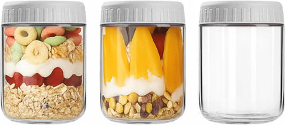 16oz 3 Pack Overnight Oats Containers with Lids, Wide Mouth Mason Jars with Lids, Glass Jars with Airtight lid for Chia