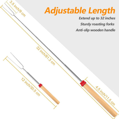 4Pcs S'mores Sticks for Tabletop Fire Pit, 32 Inch Marshmallow Roasting Skewers Kit for Outdoor Campfire Cooking