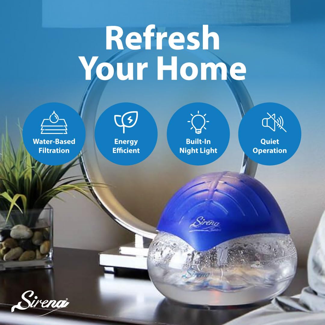 Sirena Twister Air Purifier (Black) - Water Filter Air Washer For Home and Office - Essential Oil Aroma Diffuser With LED Night light - Small Air Cleaner For Smoke and Pets