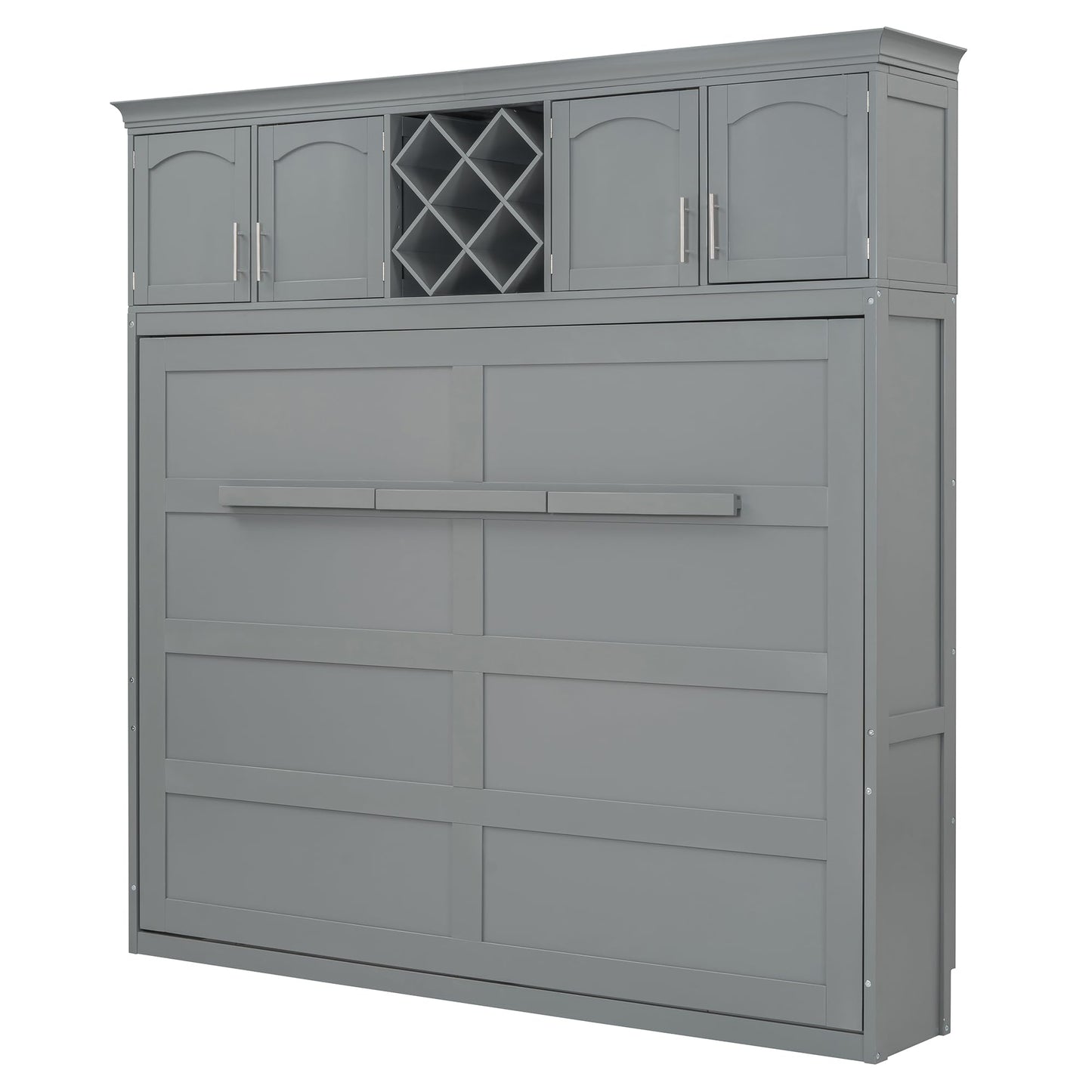Merax Queen Size Murphy Bed, Foldable Wall Bed with Storage Cabinet, Dual Piston Metal Mechanism & Wooden Slats, No Box Spring Needed, Space-Saving for Small Apartment, Studio, Guest Room, Gray