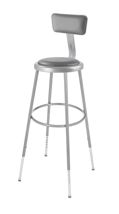 OEF Furnishings OEF6430HB/2 Premium Commercial-Grade All-Purpose Round Stool with Backrest (Height-Adjustable, 30–38 inch Range, Gray Frame, Vinyl Padded Seat, 2-Pack)