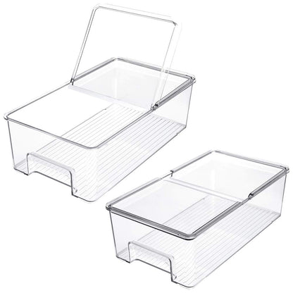 SANNO Vegetable Refrigerator Organizer Food Bins with lids Large Stackable Fridge Clear Organizers Kitchen Cabinet Organizer for Freezer, Kitchen, Countertops, Cabinets Pantry Storage Bins，set of 2