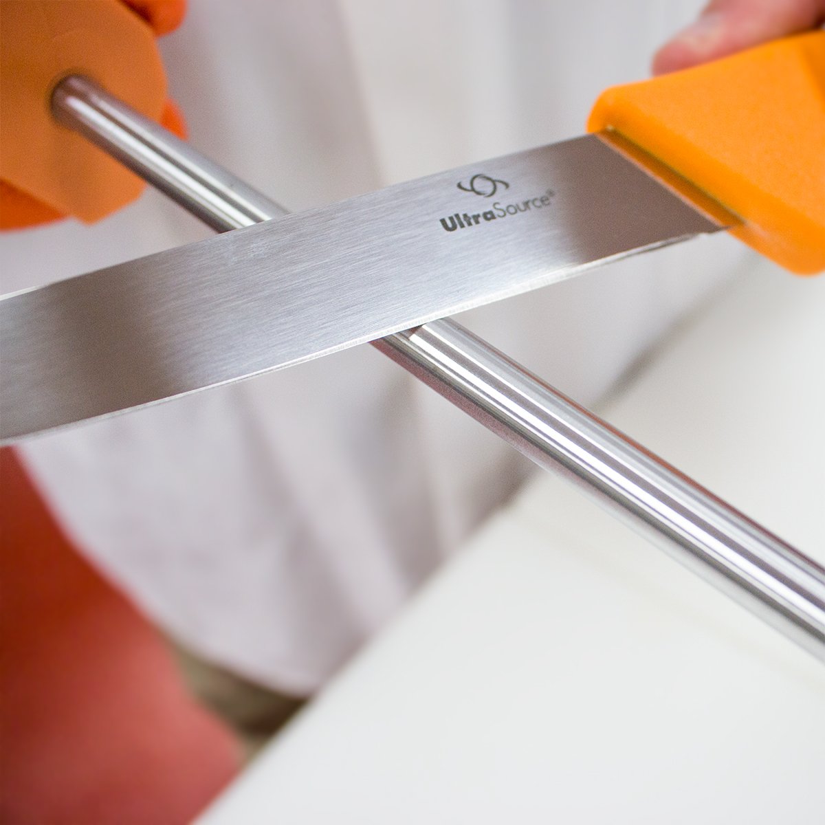 UltraSource Honing Steel, Smooth, 10", Orange Handle Butcher Steel Sharpener